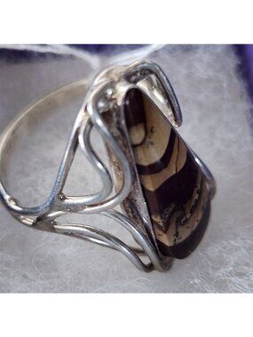 Ring Band Montana Agate Silver Stone 25 x 10 mm Size 10  6.3 gr   Jerry Fran Har